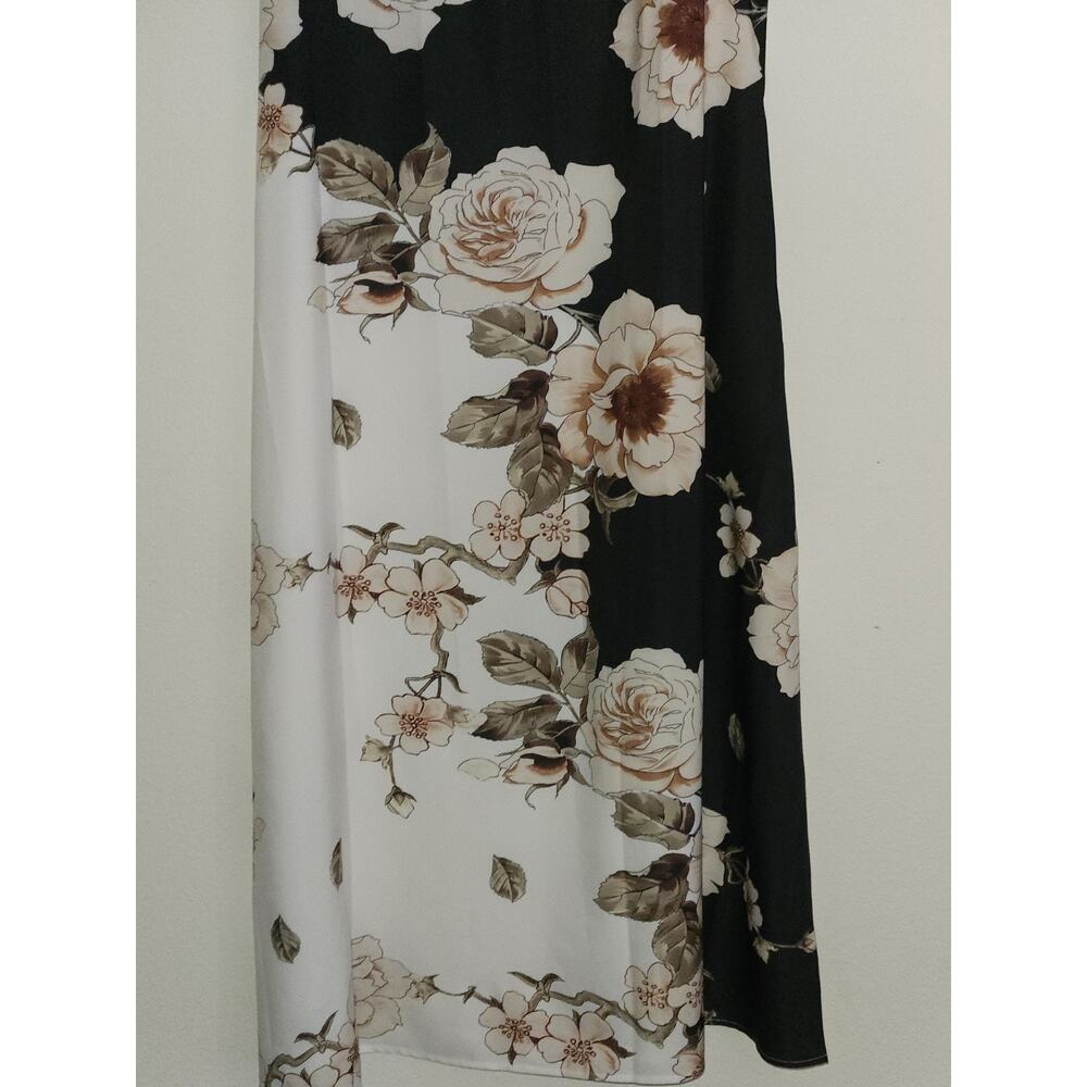 Floral Womens Dress XL Black White Sleeveless Long Sun Summer Flowy Dress - Picture 3 of 7